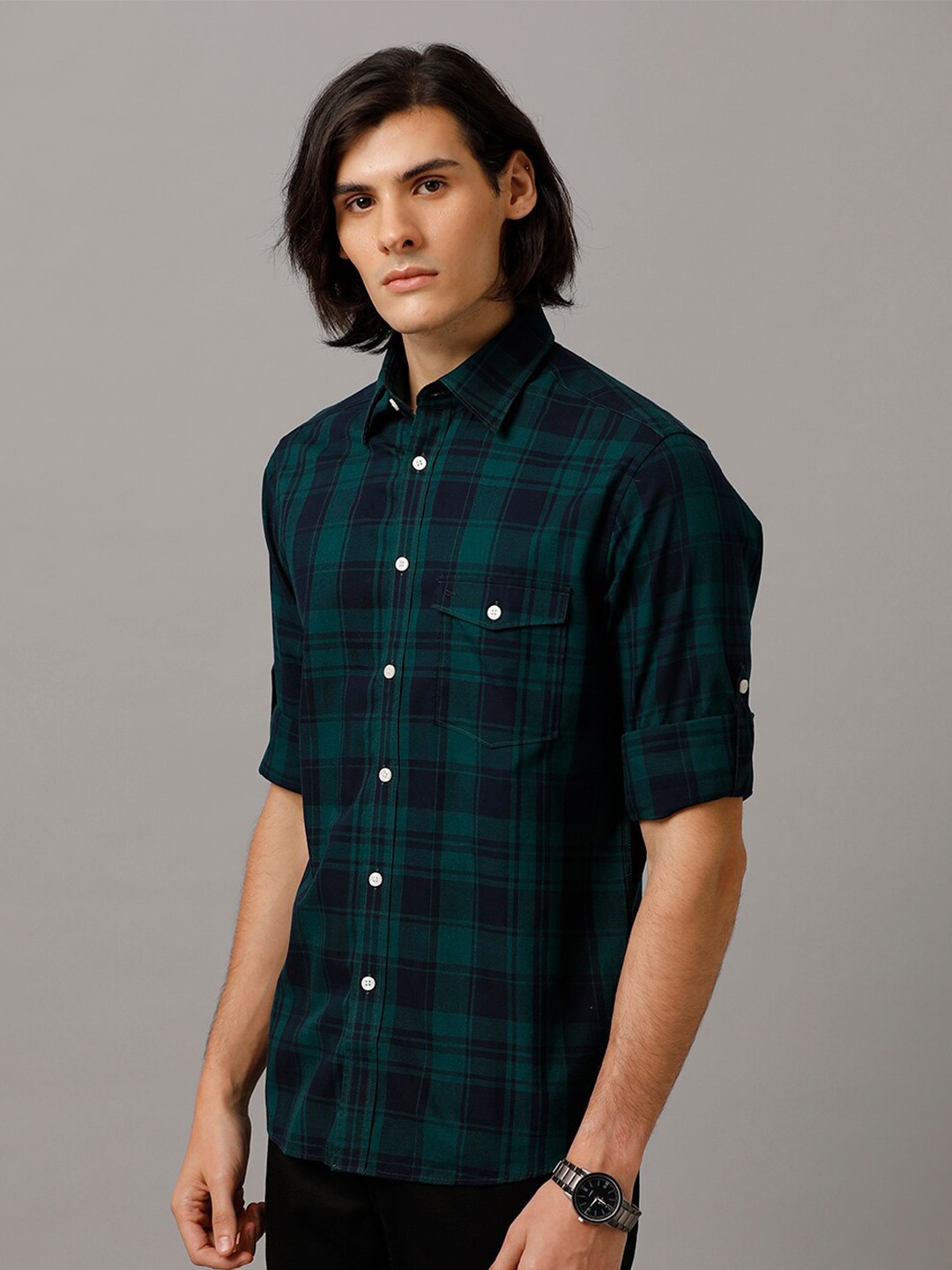 

Aldeno Comfort Tartan Checked Pure Cotton Casual Shirt, Green