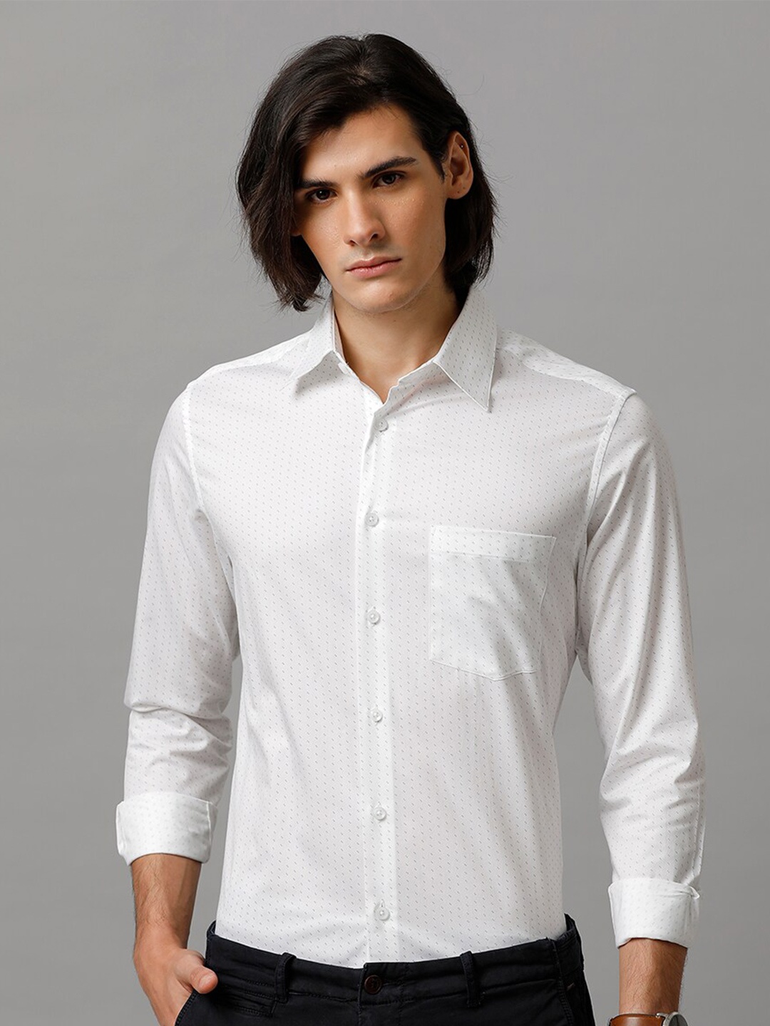 

Aldeno Comfort Micro Ditsy Printed Pure Cotton Casual Shirt, White