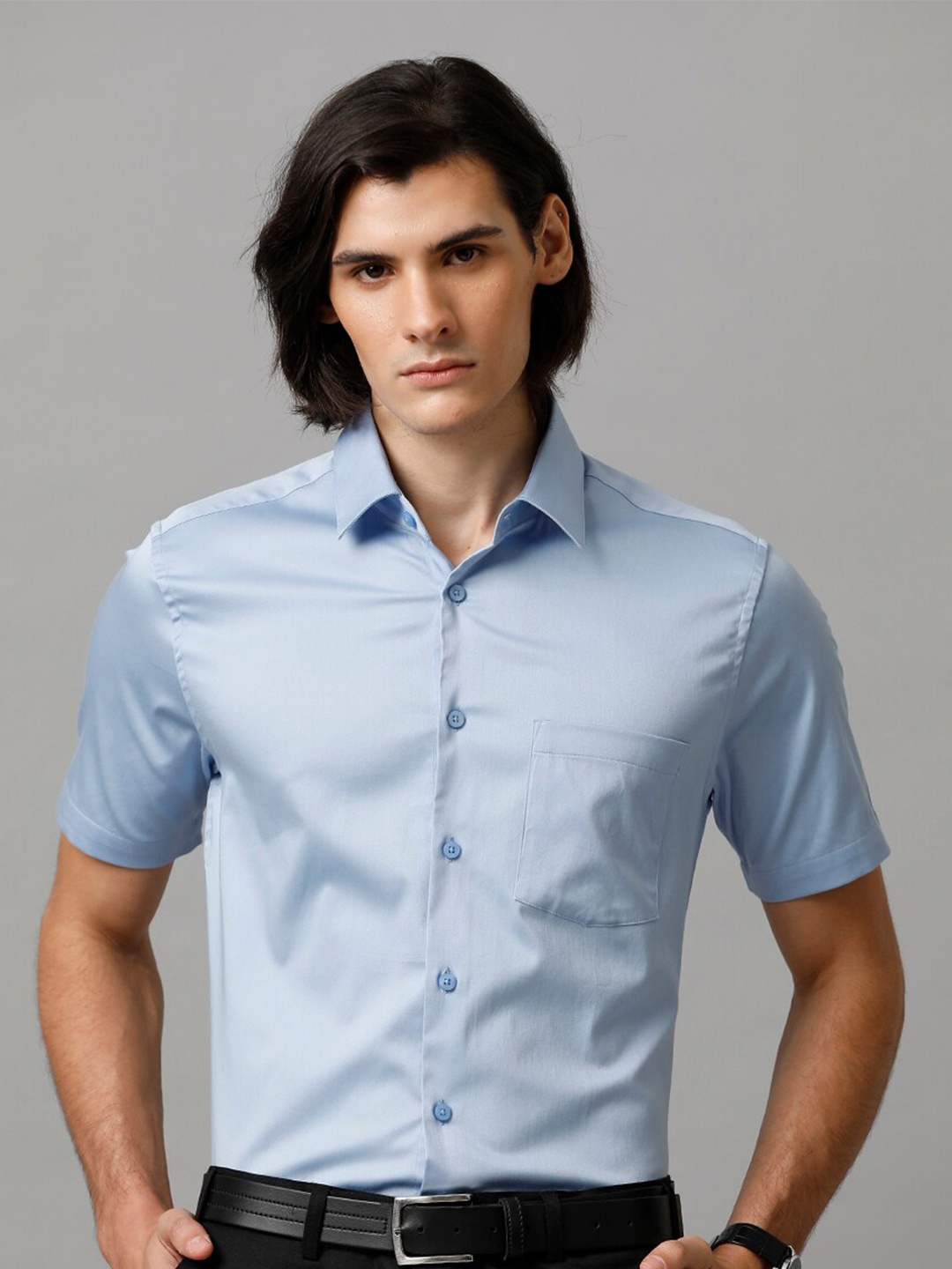 

Aldeno India Slim Satin Formal Shirt, Blue