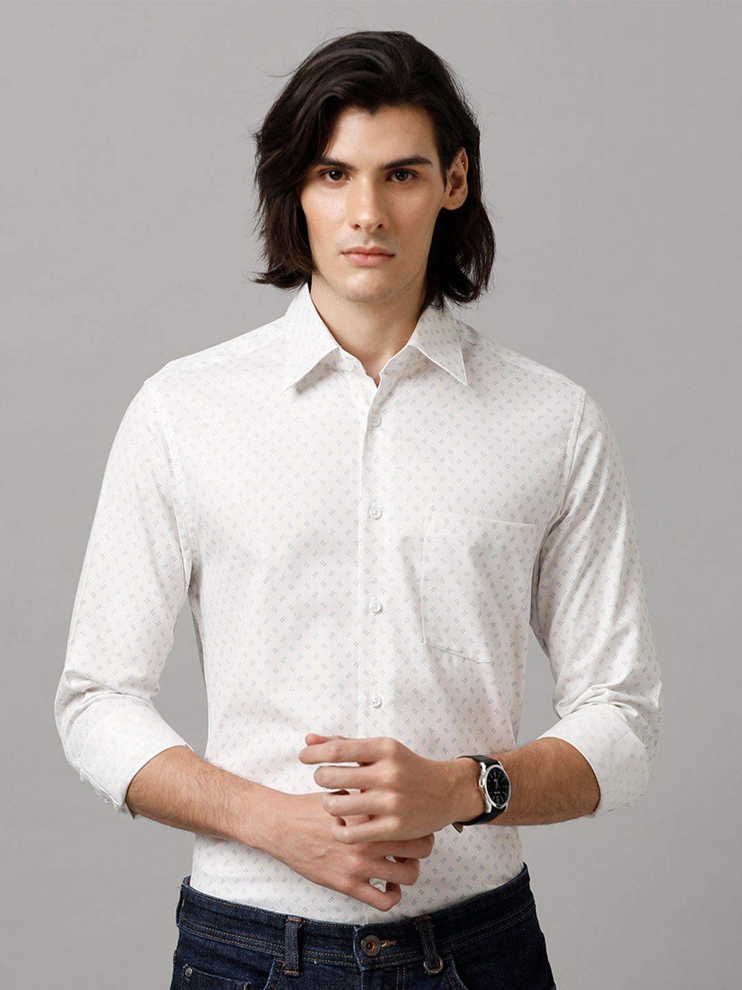 

Aldeno Comfort Micro Ditsy Printed Pure Cotton Casual Shirt, White