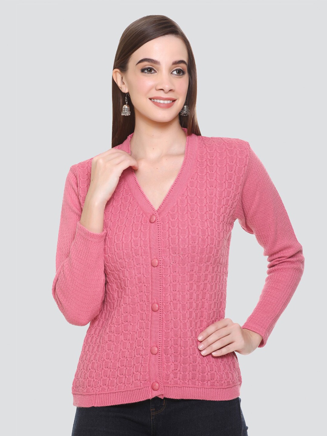 

GOSHA & MAU V-Neck Cable Knit Cardigan, Pink