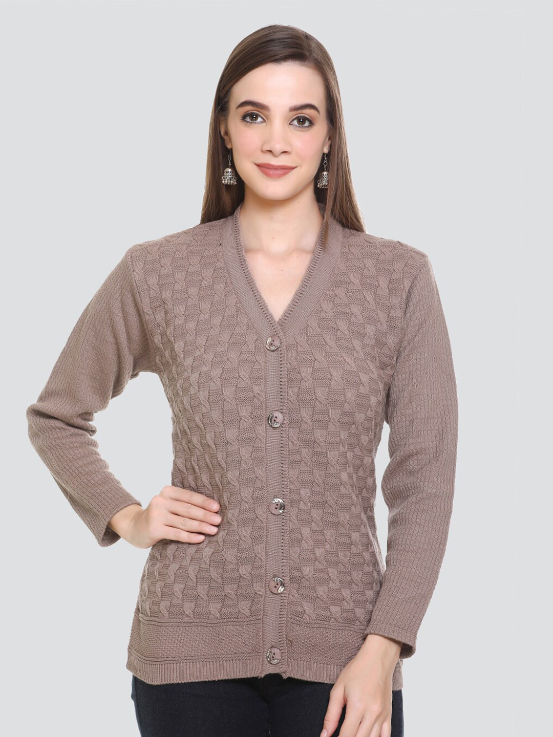 

GOSHA & MAU V-Neck Cable Knit Cardigan, Grey