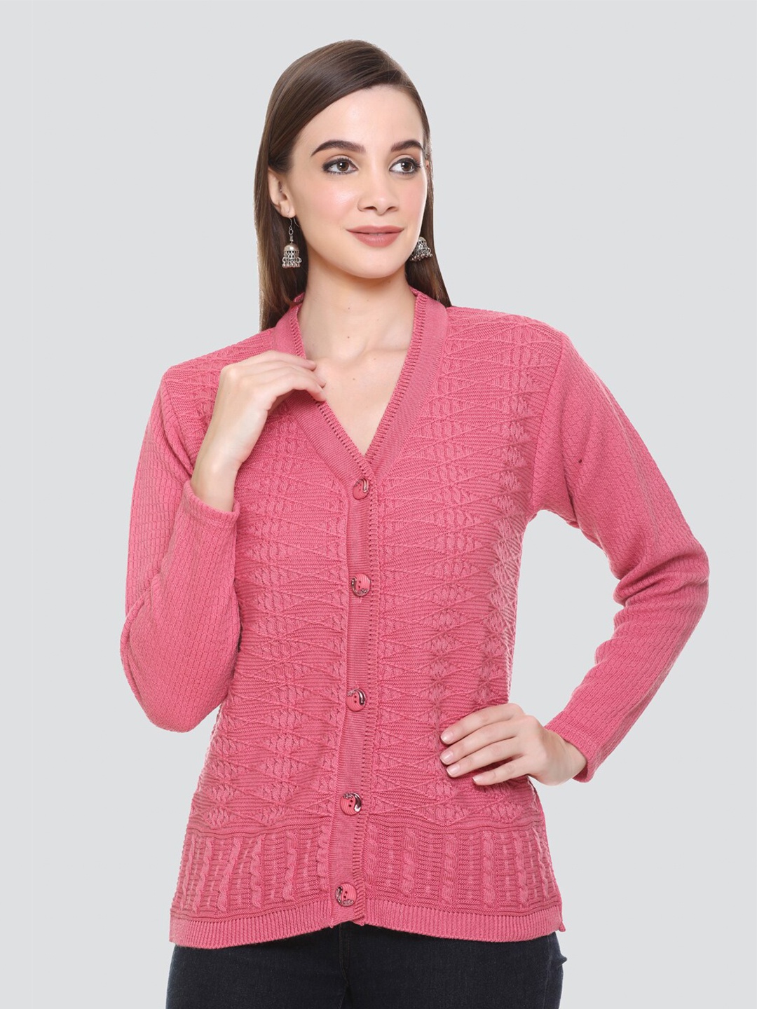 

GOSHA & MAU V-Neck Cable Knit Cardigan, Pink