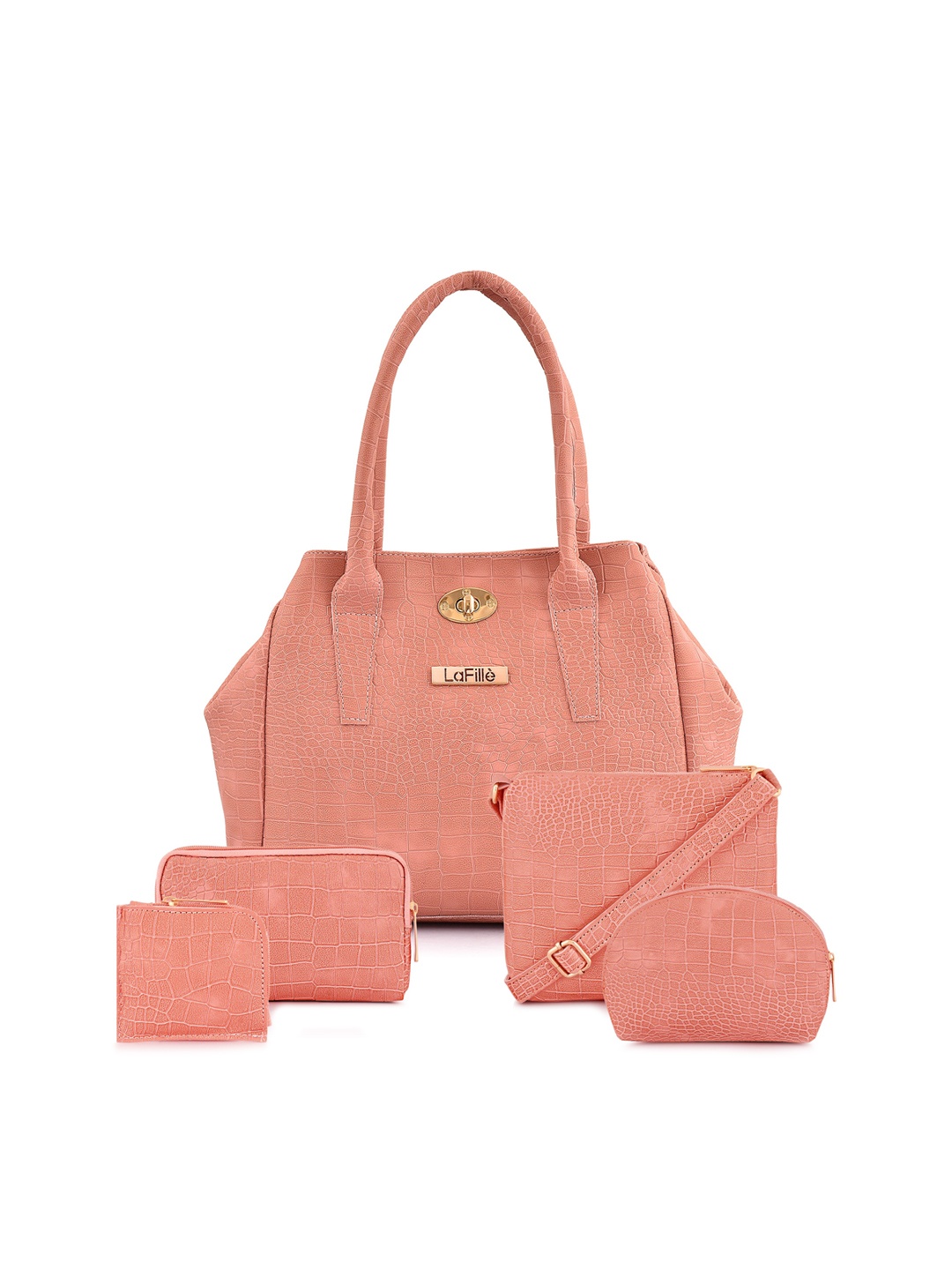 

LaFille Pack Of 5 Textured Structured Handheld Bag, Peach