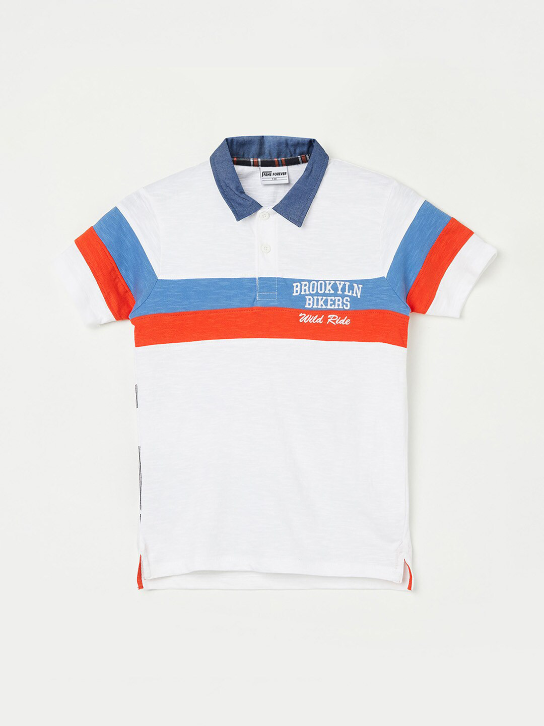 

Fame Forever by Lifestyle Boys Striped Polo Collar Cotton T-Shirt, White