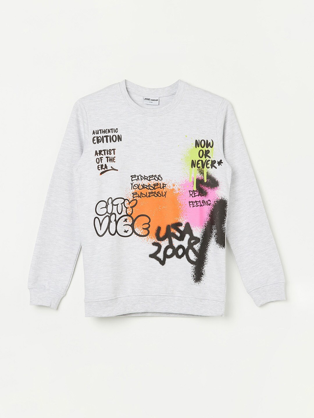 

Fame Forever by Lifestyle Boys Typography Printed Pure Cotton Sweatshirt, Grey melange