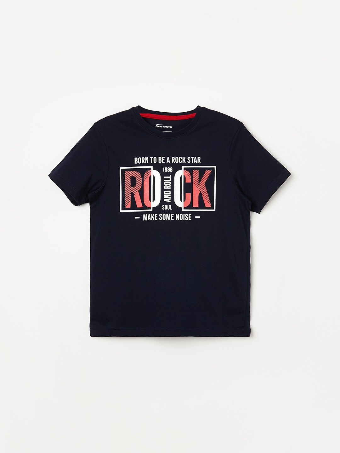 

Fame Forever by Lifestyle Boys Typography Printed Pure Cotton T-Shirt, Navy blue