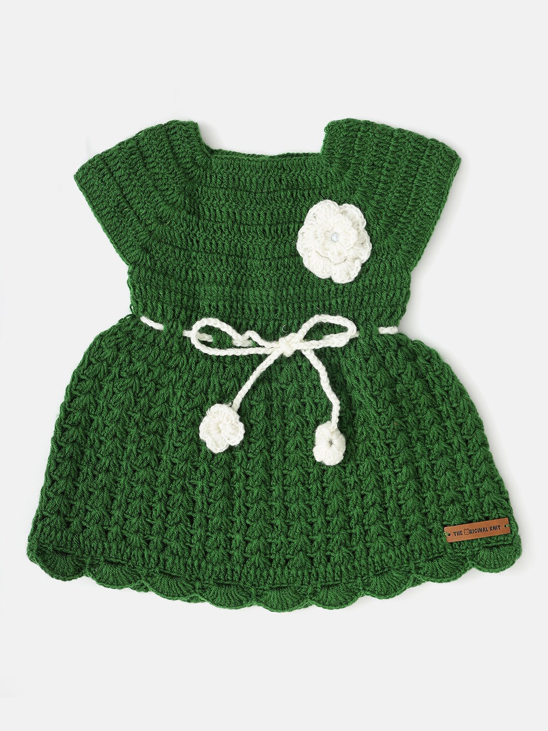 

The Original Knit Infant Girls Self Design Corsage Tie-Up Acrylic Fit & Flare Dress, Green