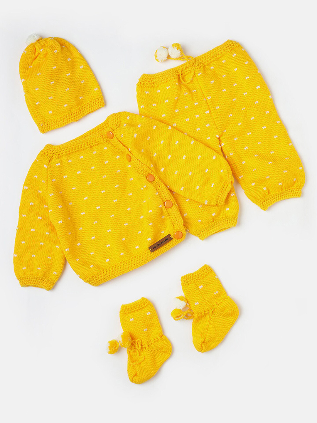 

The Original Knit Infants Self-Design Sweater With Trousers Comes With Cap & Mittens, Yellow