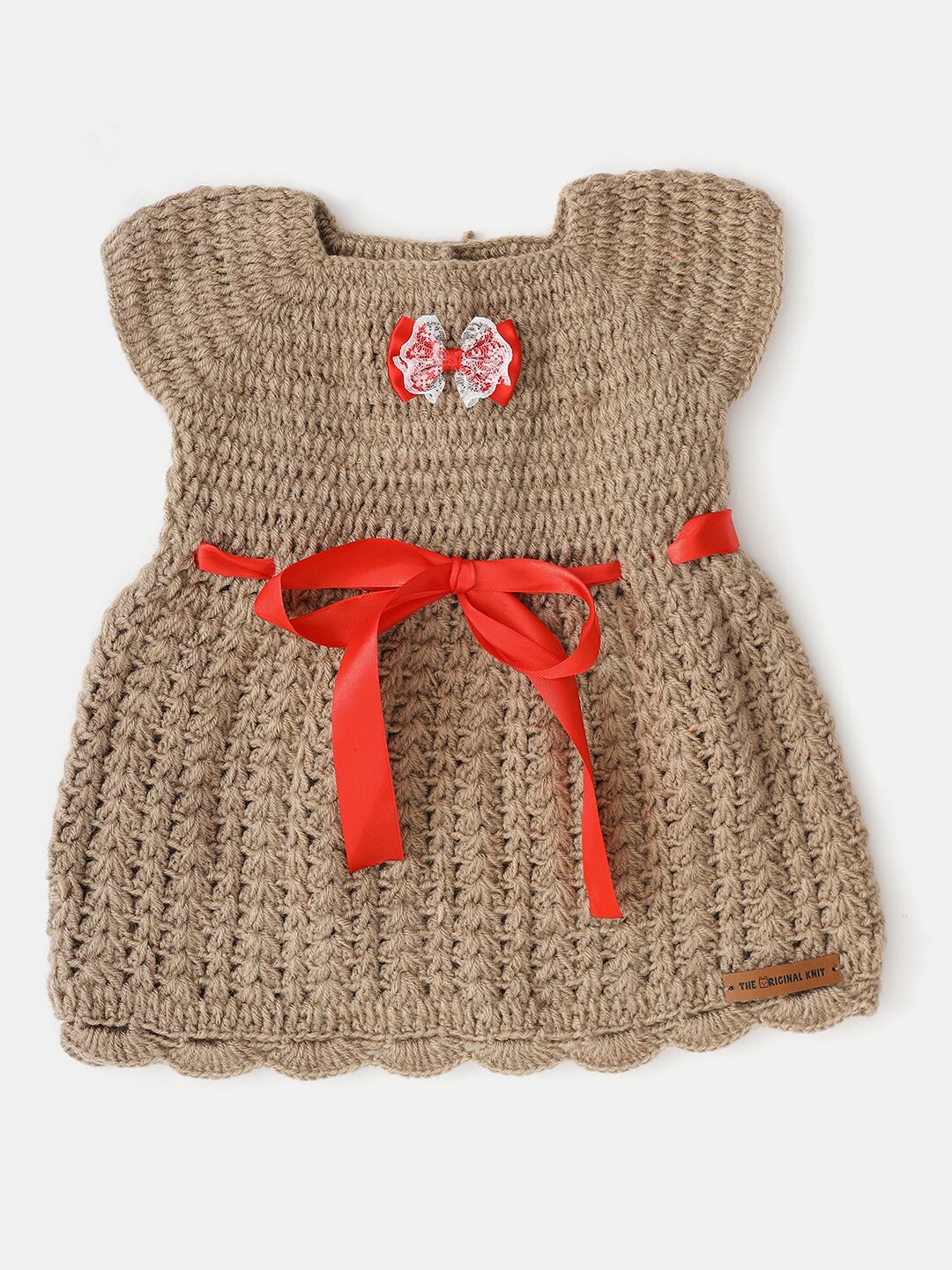 

The Original Knit Infant Girls Self Design Bow Tie-Up Acrylic Fit & Flare Dress, Brown