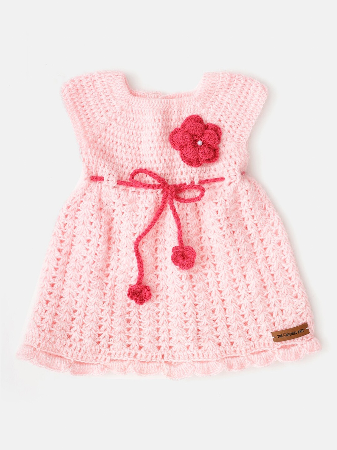 

The Original Knit Infant Girls Self Design Corsage Tie-Up Acrylic Fit & Flare Dress, Pink