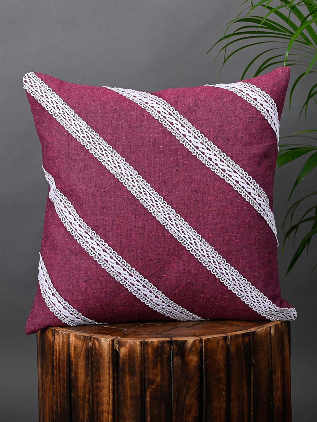 

OUSSUM Pink & White 2-Pieces Striped Cotton Square Cushion Covers