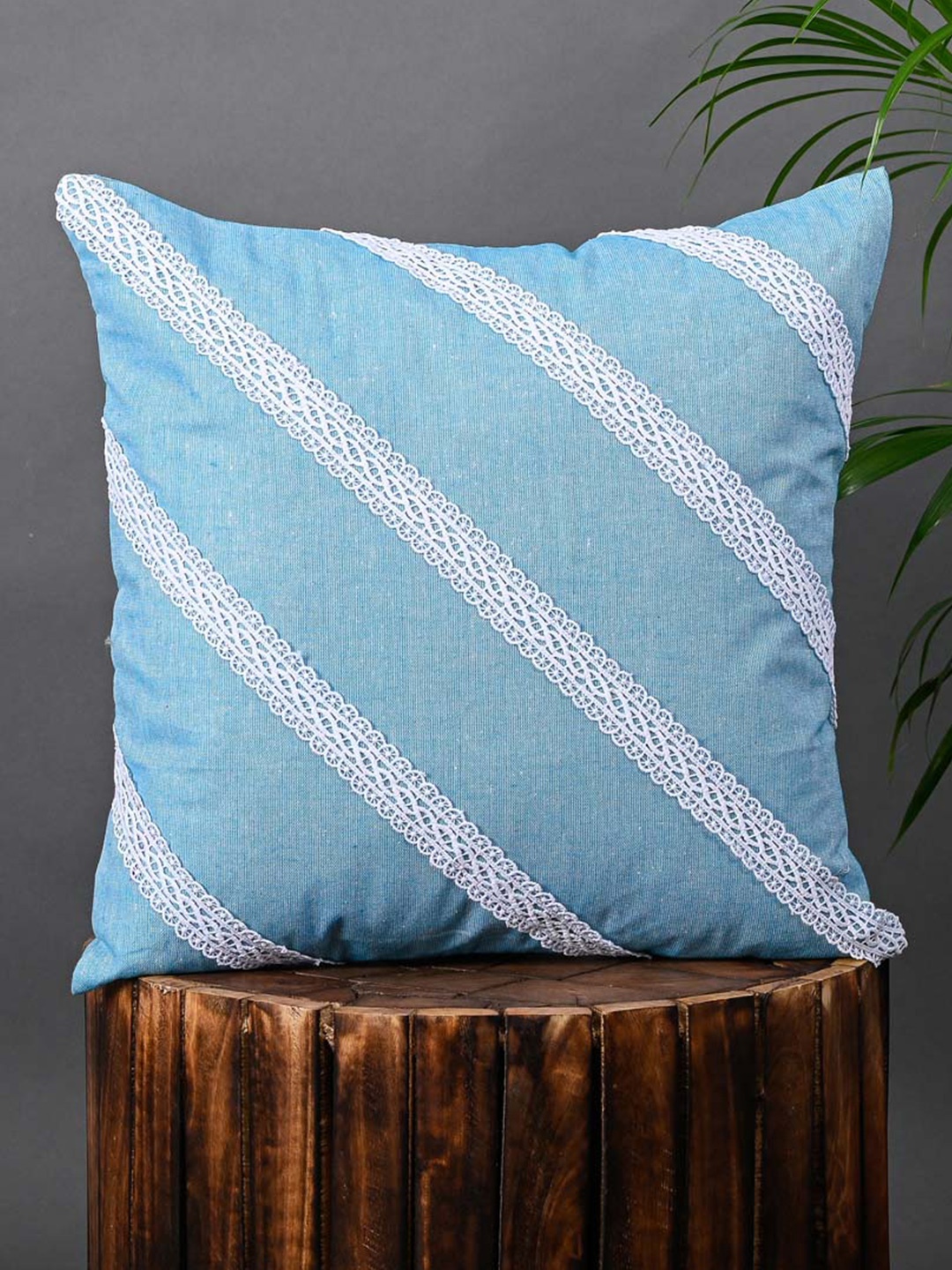 

OUSSUM Blue & White 2 Pieces Striped Cotton Square Cushion Covers