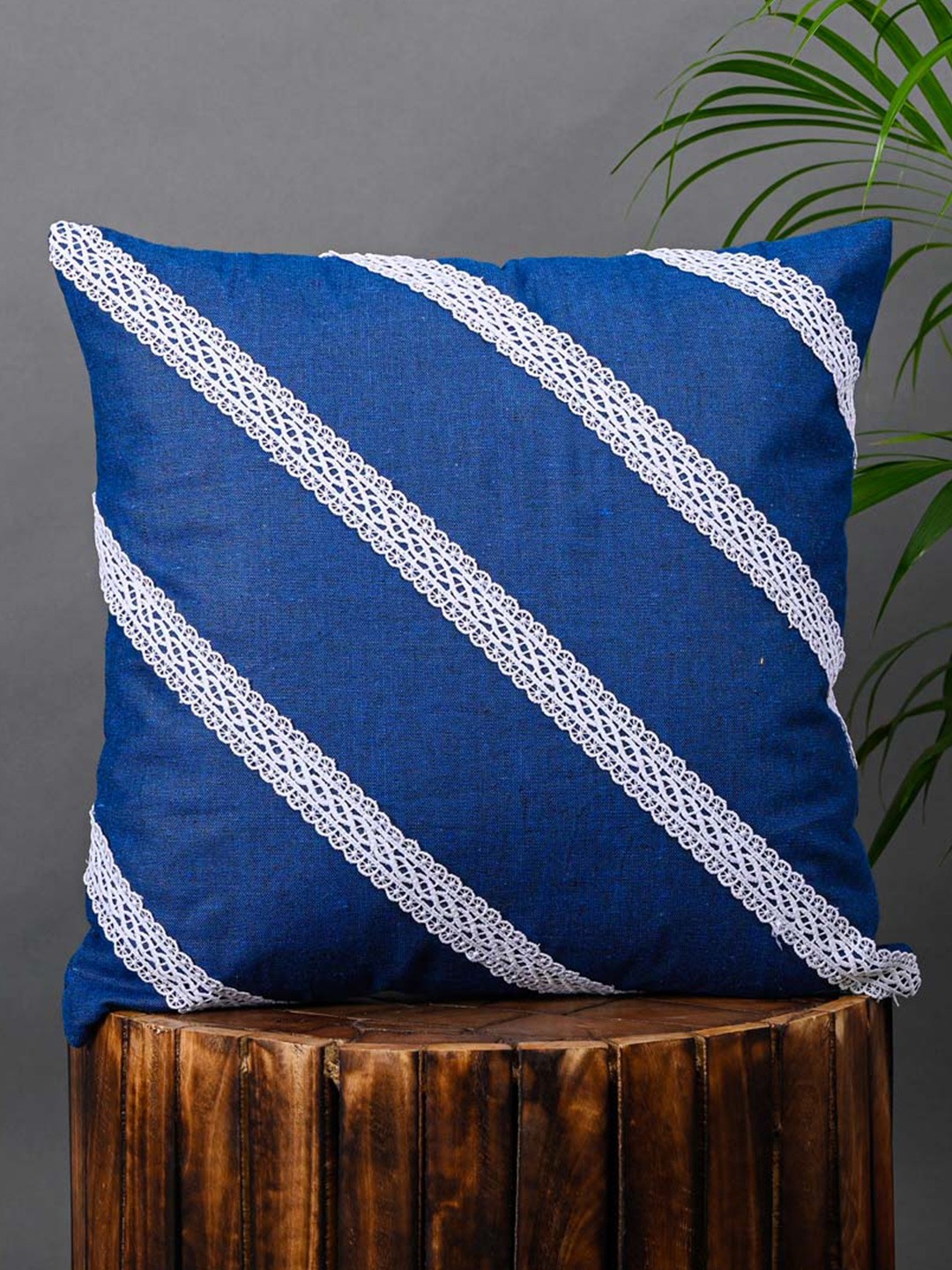 

OUSSUM Blue & White 2 Pieces Striped Cotton Square Cushion Covers