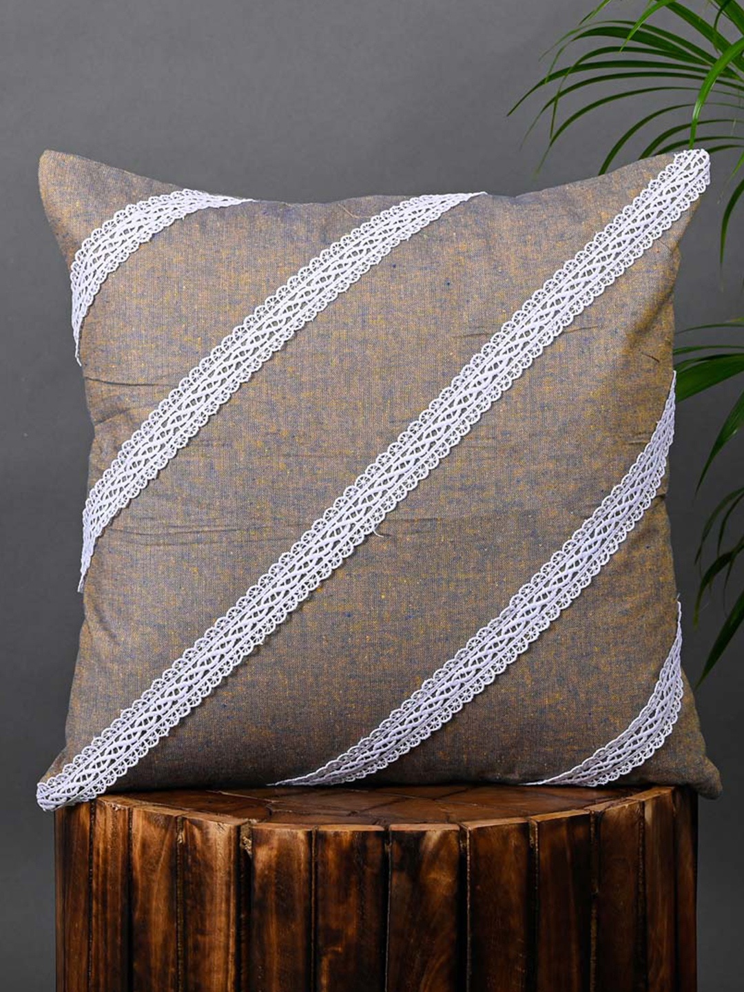 

OUSSUM Brown & White 2 Pieces Striped Cotton Square Cushion Covers