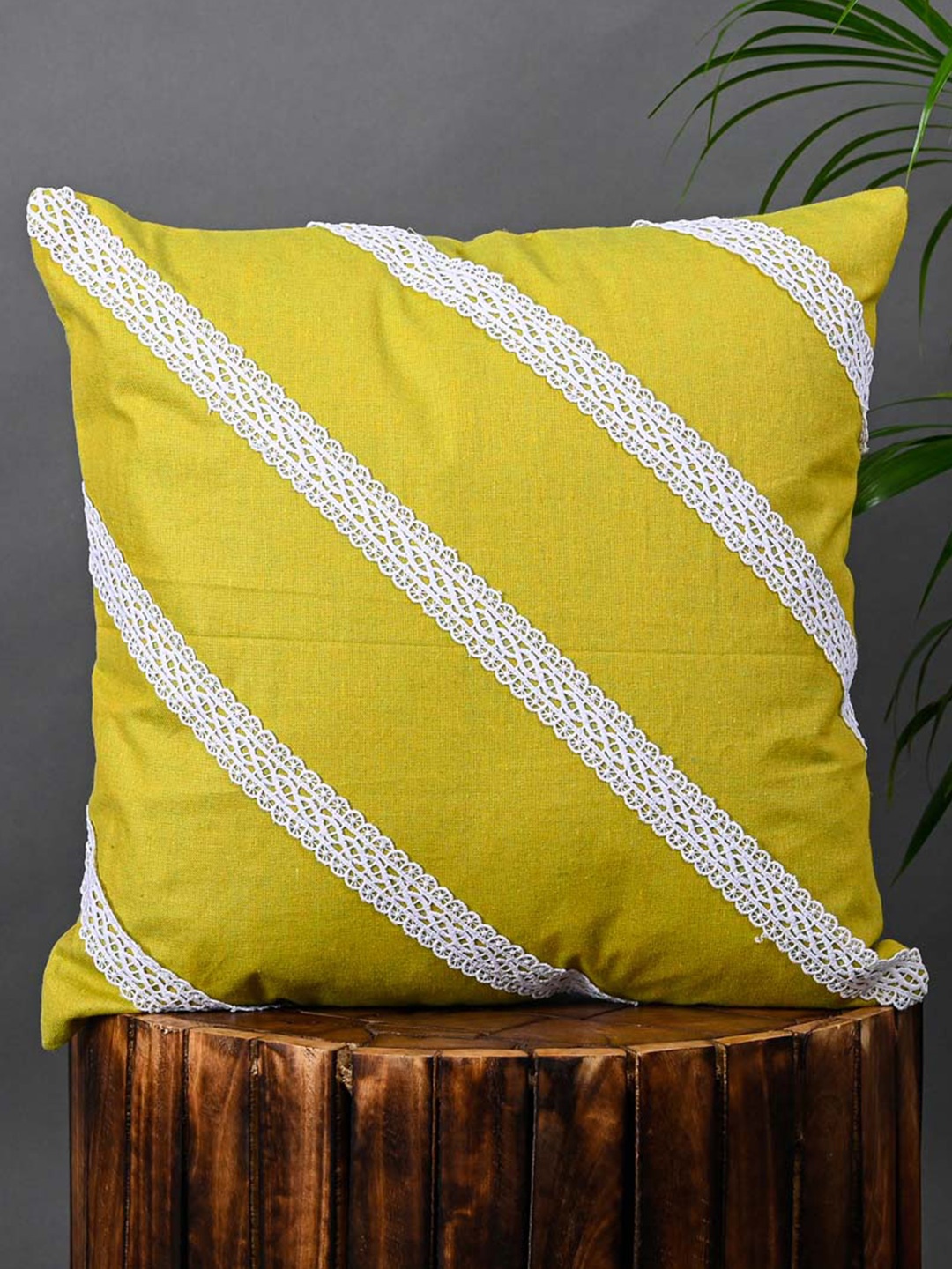 

OUSSUM Yellow & White 2-Pieces Striped Cotton Square Cushion Covers