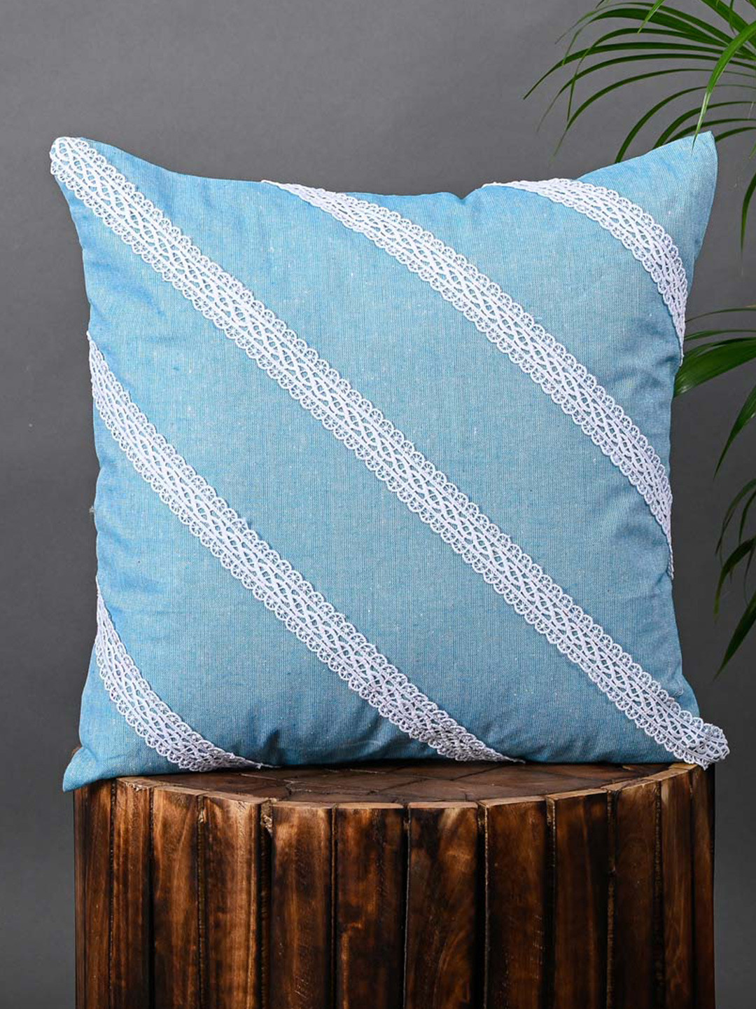 

OUSSUM Blue & White 2 Pieces Striped Cotton Square Cushion Covers