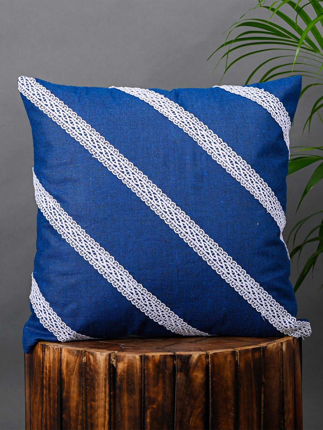 

OUSSUM Blue & White 2 Pieces Striped Cotton Square Cushion Covers