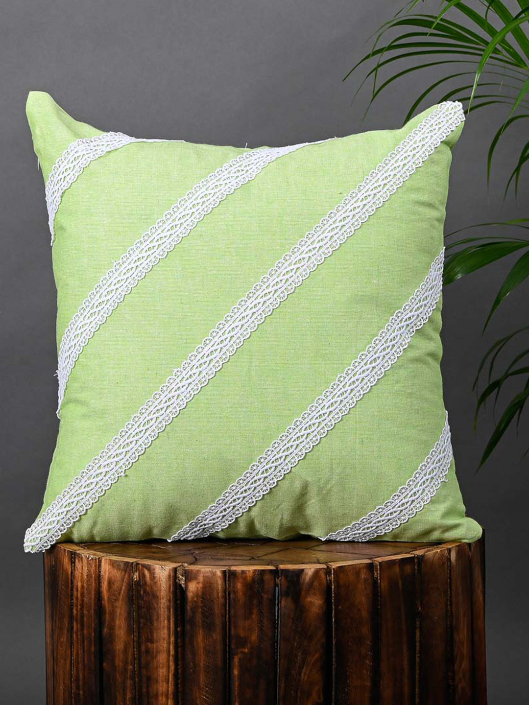 

OUSSUM Green & White 2 Pieces Striped Cotton Square Cushion Covers