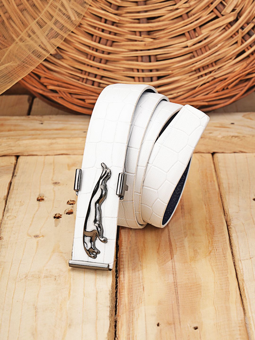 

WINSOME DEAL Men Textured Casual Belt, White