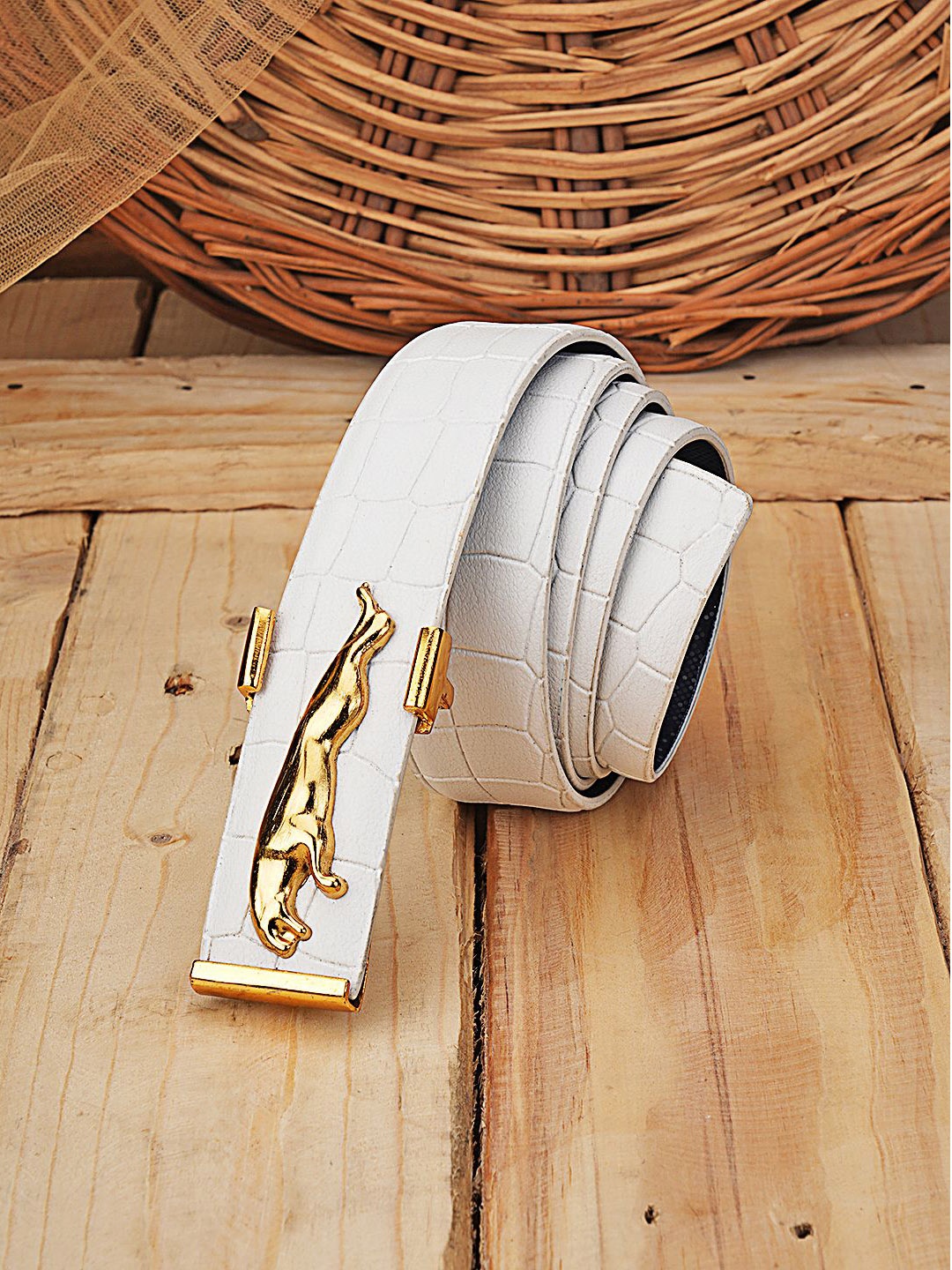 

WINSOME DEAL Men Textured Casual Belt, White