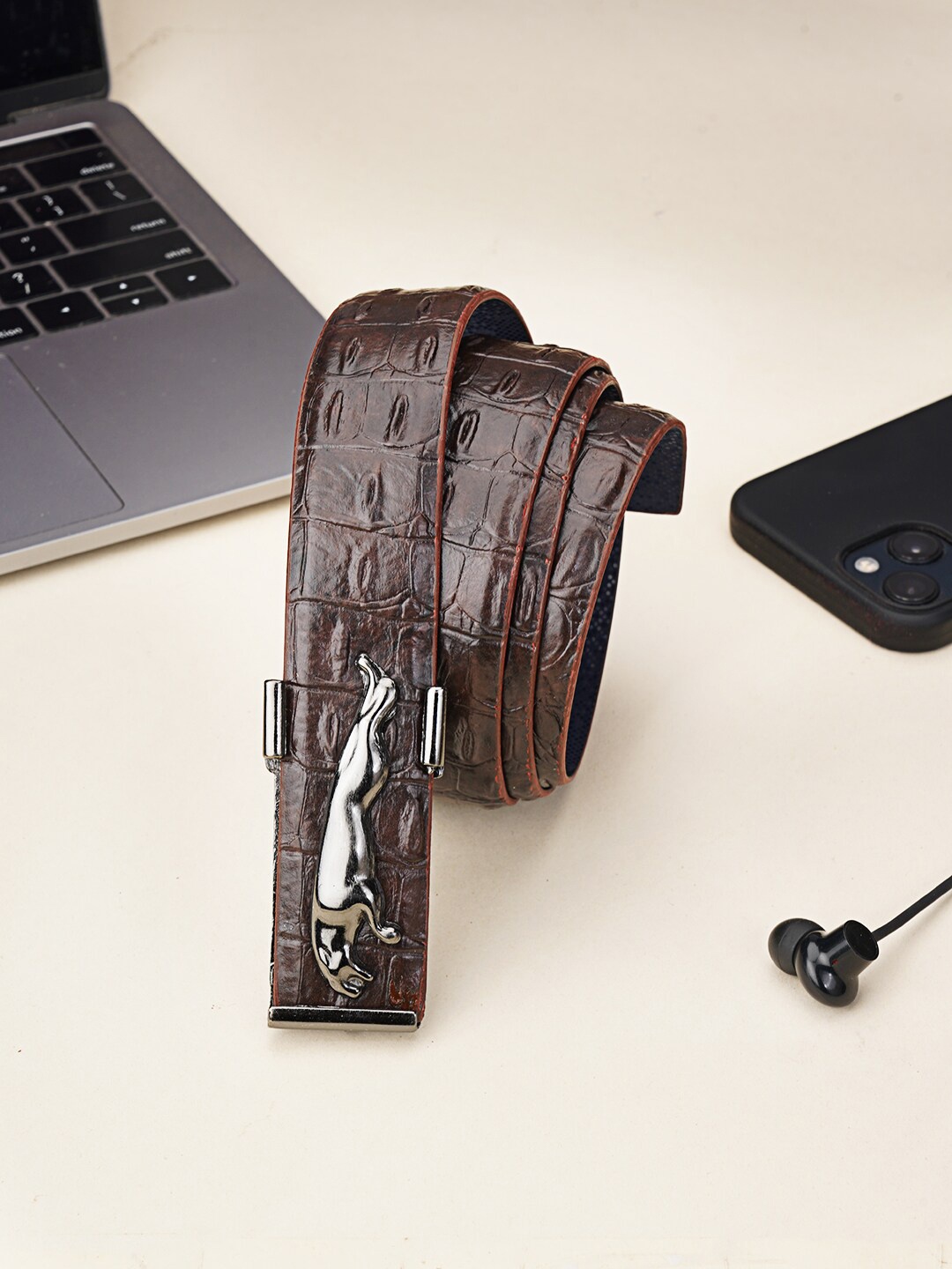 

WINSOME DEAL Men Textured Casual Belt, Brown