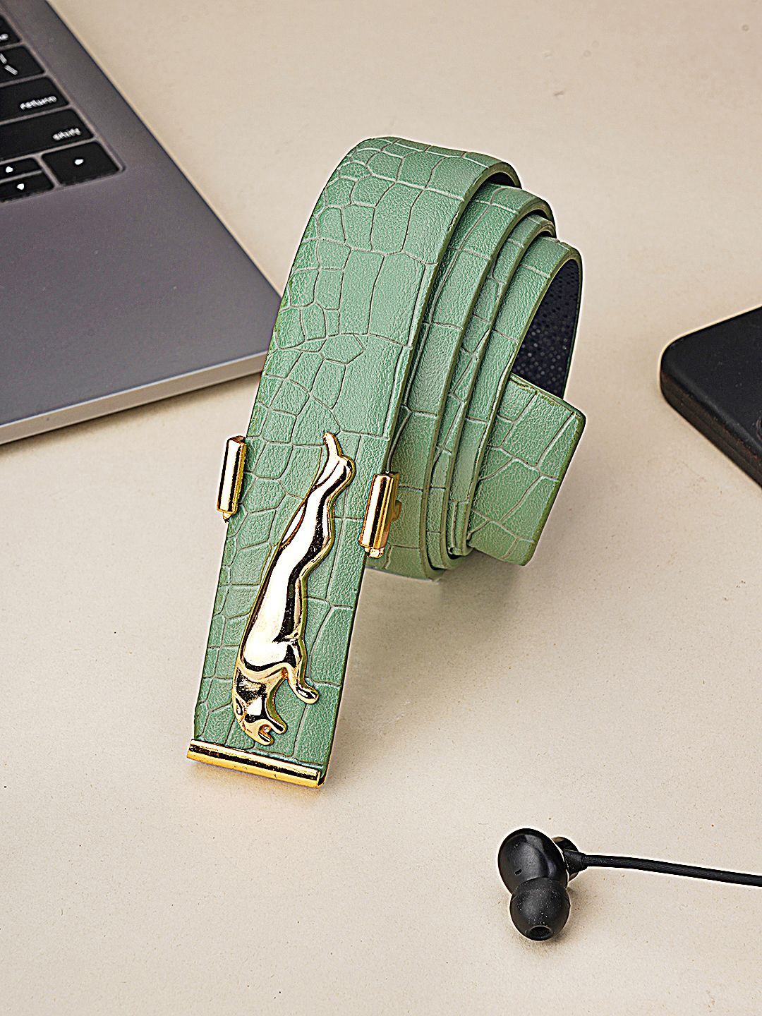 

WINSOME DEAL Men Textured Belt, Green