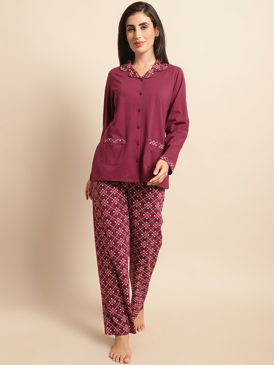 

Kanvin Red & White Modal Night Suit