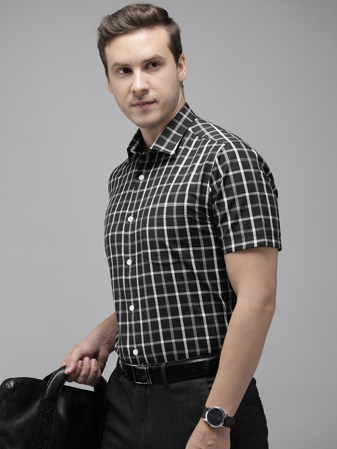 

Park Avenue Men Pure Cotton Easy Care Checked Formal Shirt, Black
