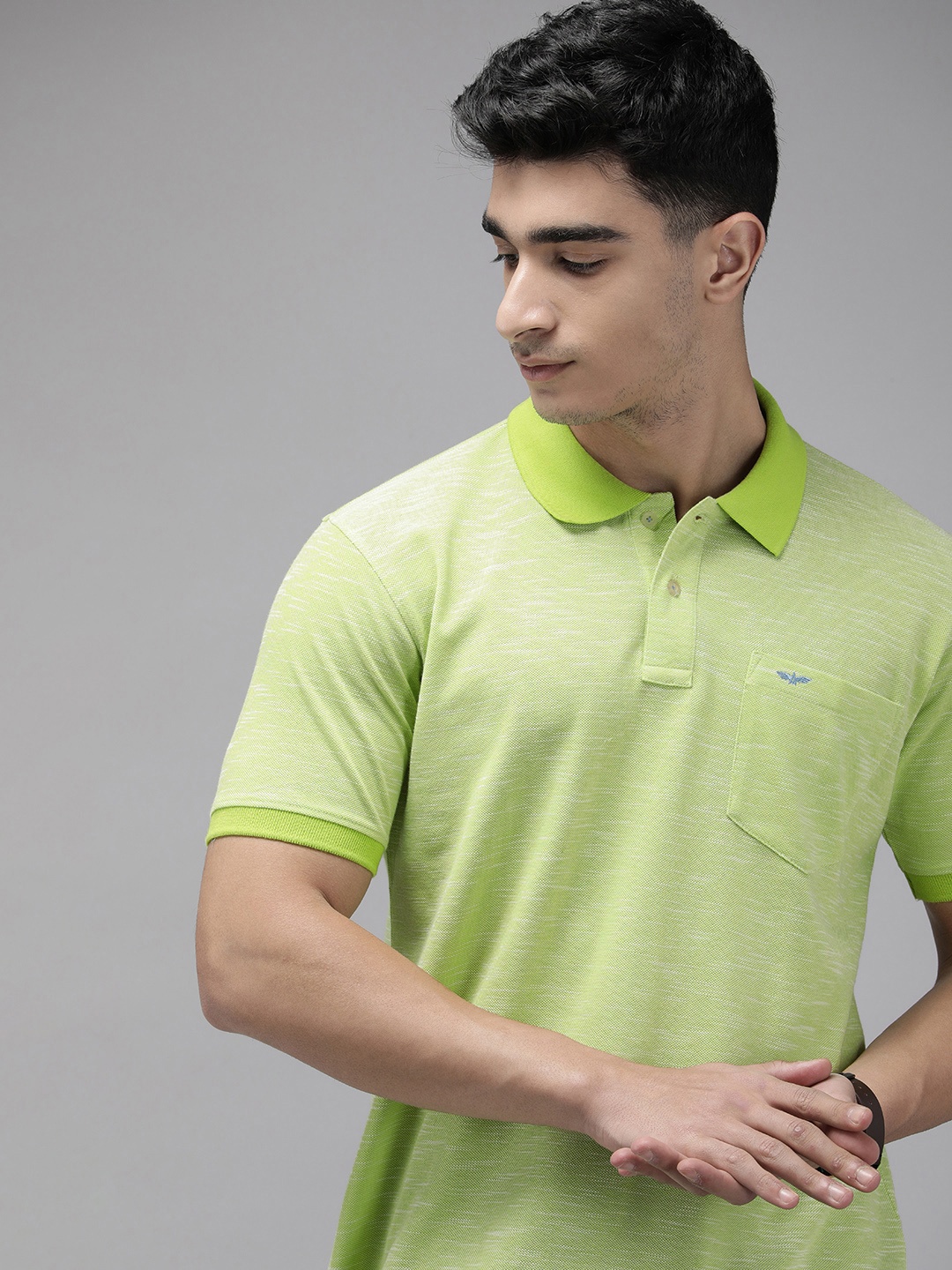 

Park Avenue Self Design Polo Collar Pocket Slim Fit T-shirt, Green