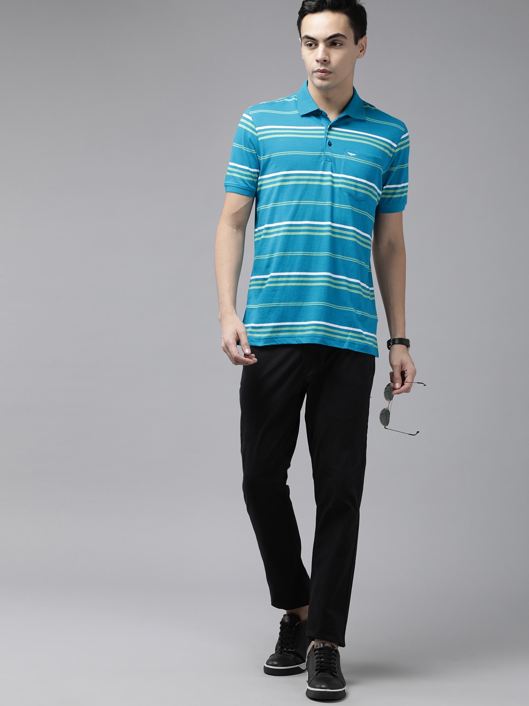 

Park Avenue Striped Polo Collar Pure Cotton Slim Fit T-shirt, Blue