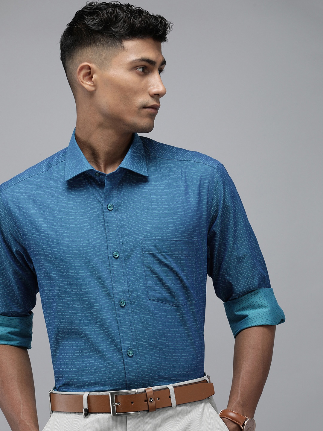 

Park Avenue Textured Pure Cotton Formal Shirt, Blue