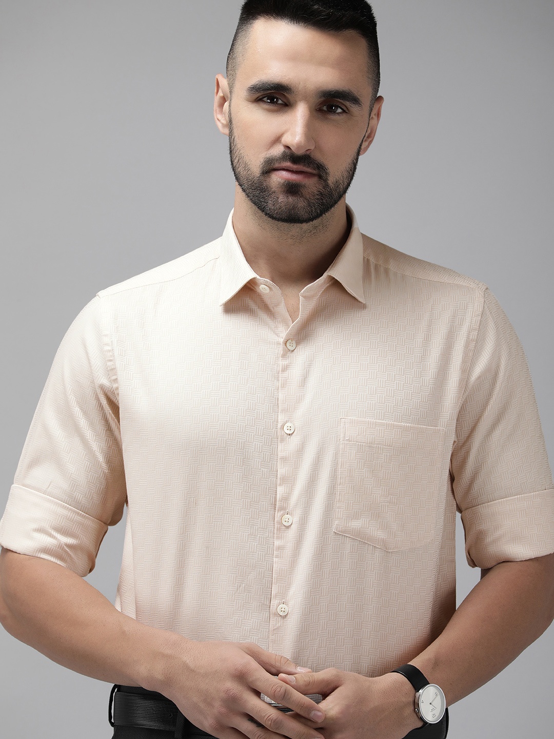 

Park Avenue Self Design Pure Cotton Formal Shirt, Beige