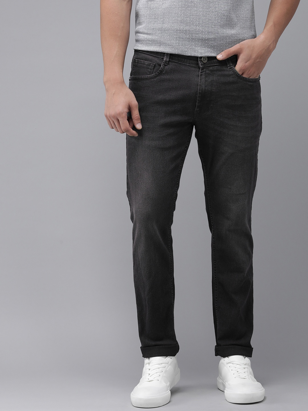 

Park Avenue Men Ath Mod Fit Mid Rise Light Fade Stretchable Jeans, Black