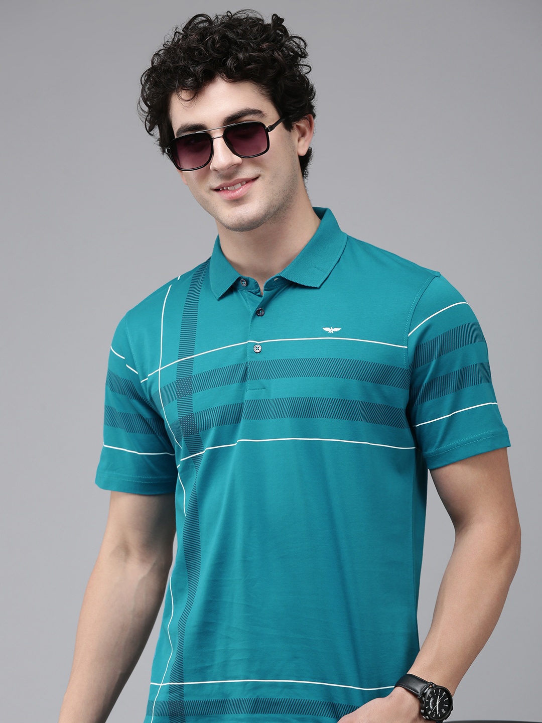 

Park Avenue Pure Cotton Striped Polo Collar Slim Fit T-shirt, Blue