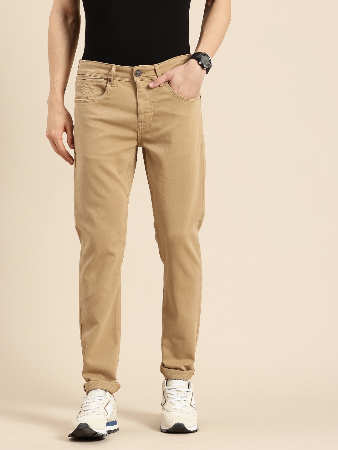

Being Human Men Slim Fit Stretchable Jeans, Camel brown