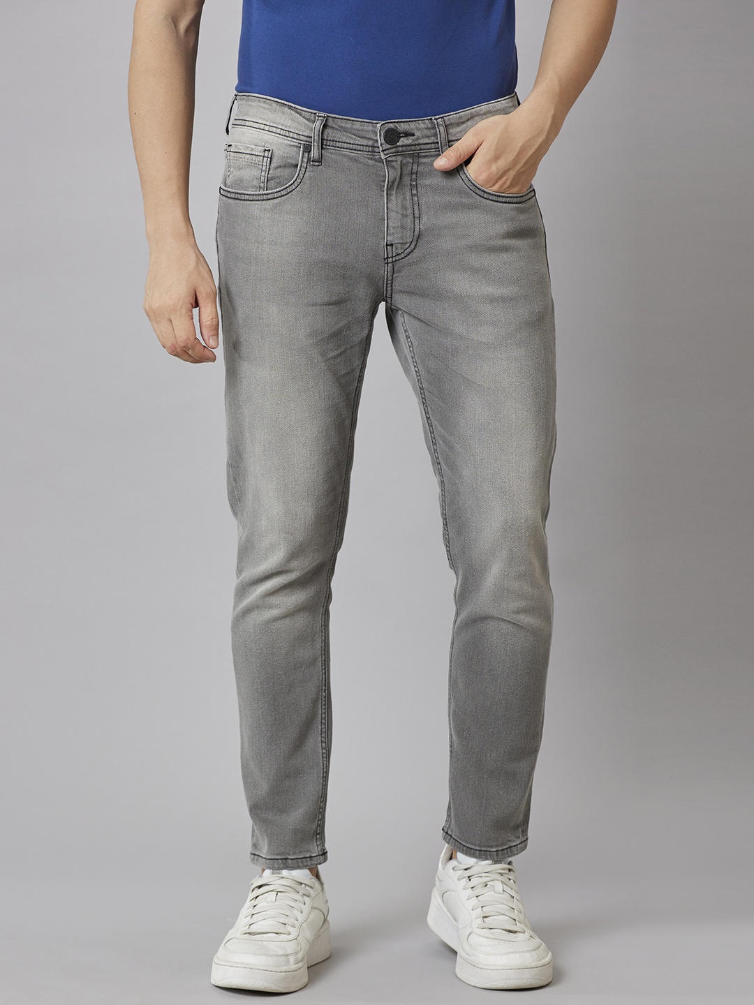 

Being Human Men Regular Cropped Fit Light Fade Stretchable Jeans, Grey