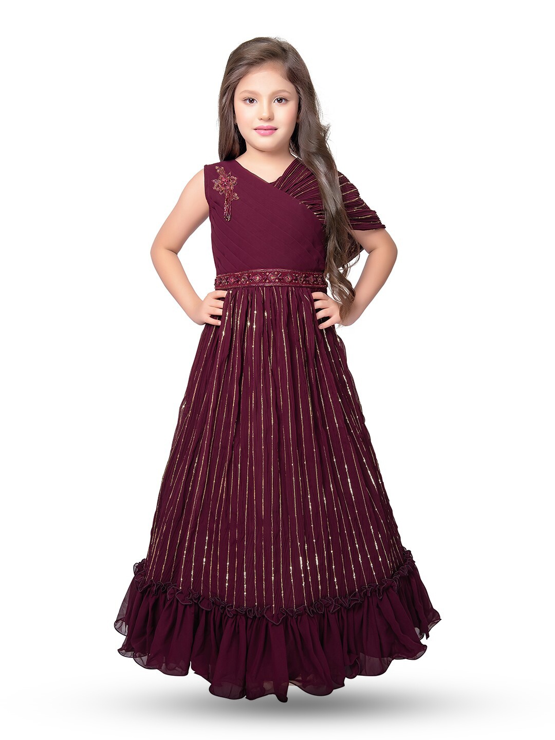 

BETTY Girls Embellished Sequinned Georgette Maxi Dress, Burgundy