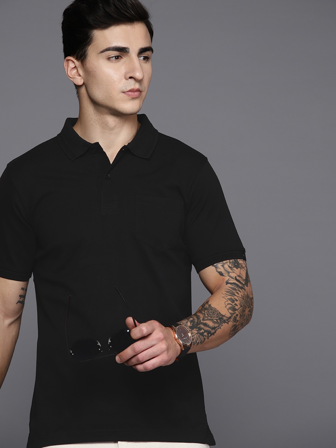 

Raymond Polo Collar Pure Cotton T-shirt, Black