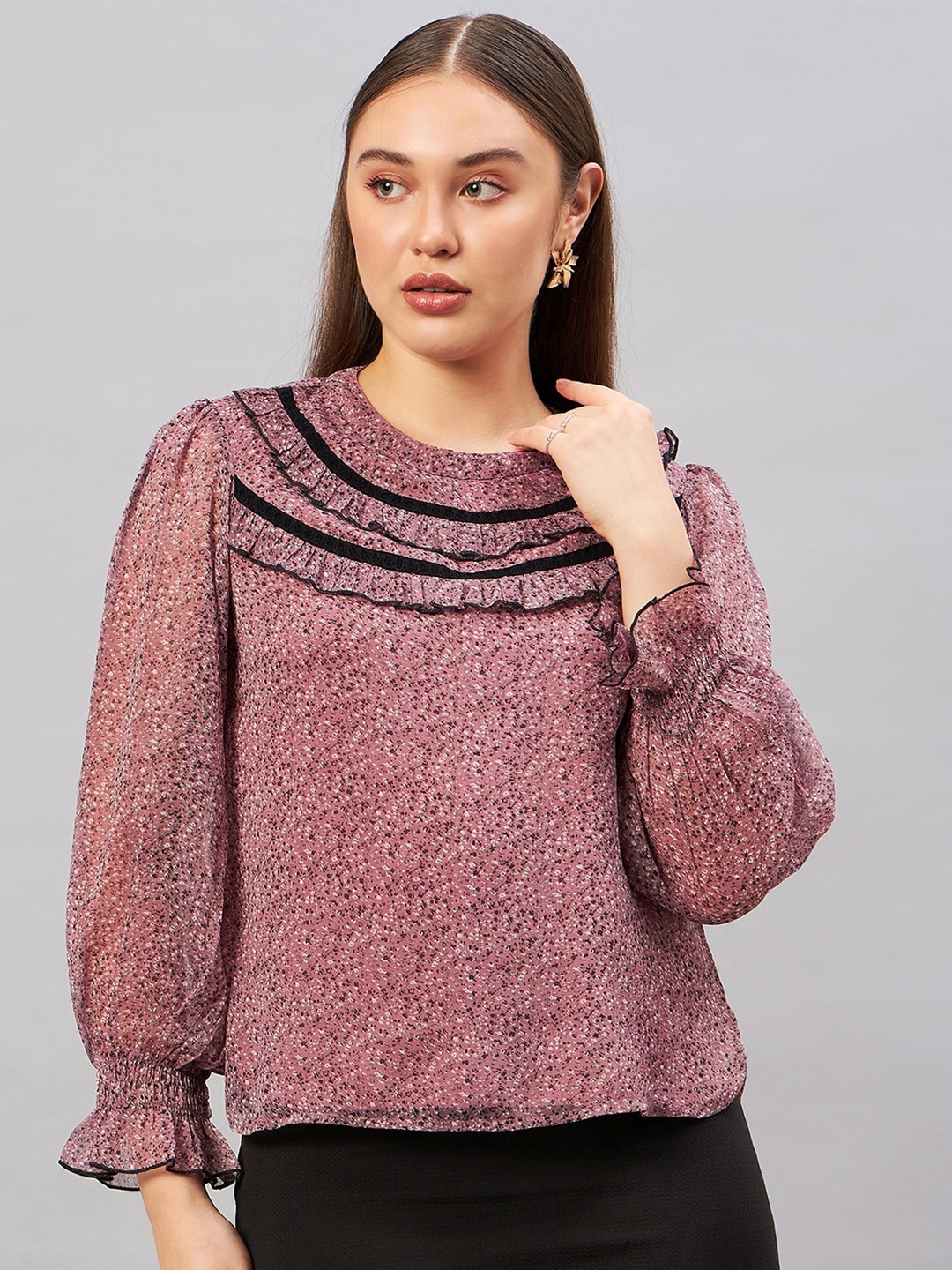 

Antheaa Elit Floral Printed Puff Sleeve Regular Top, Pink