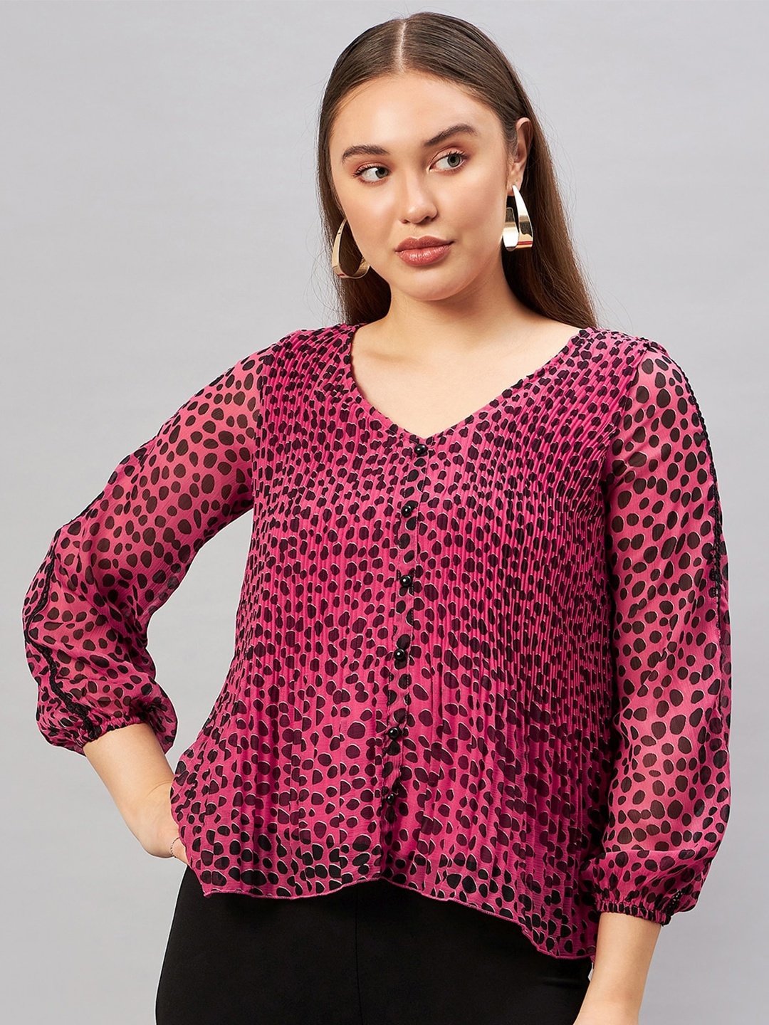 

Antheaan Elit Self Design Gathered Peplum Top, Pink