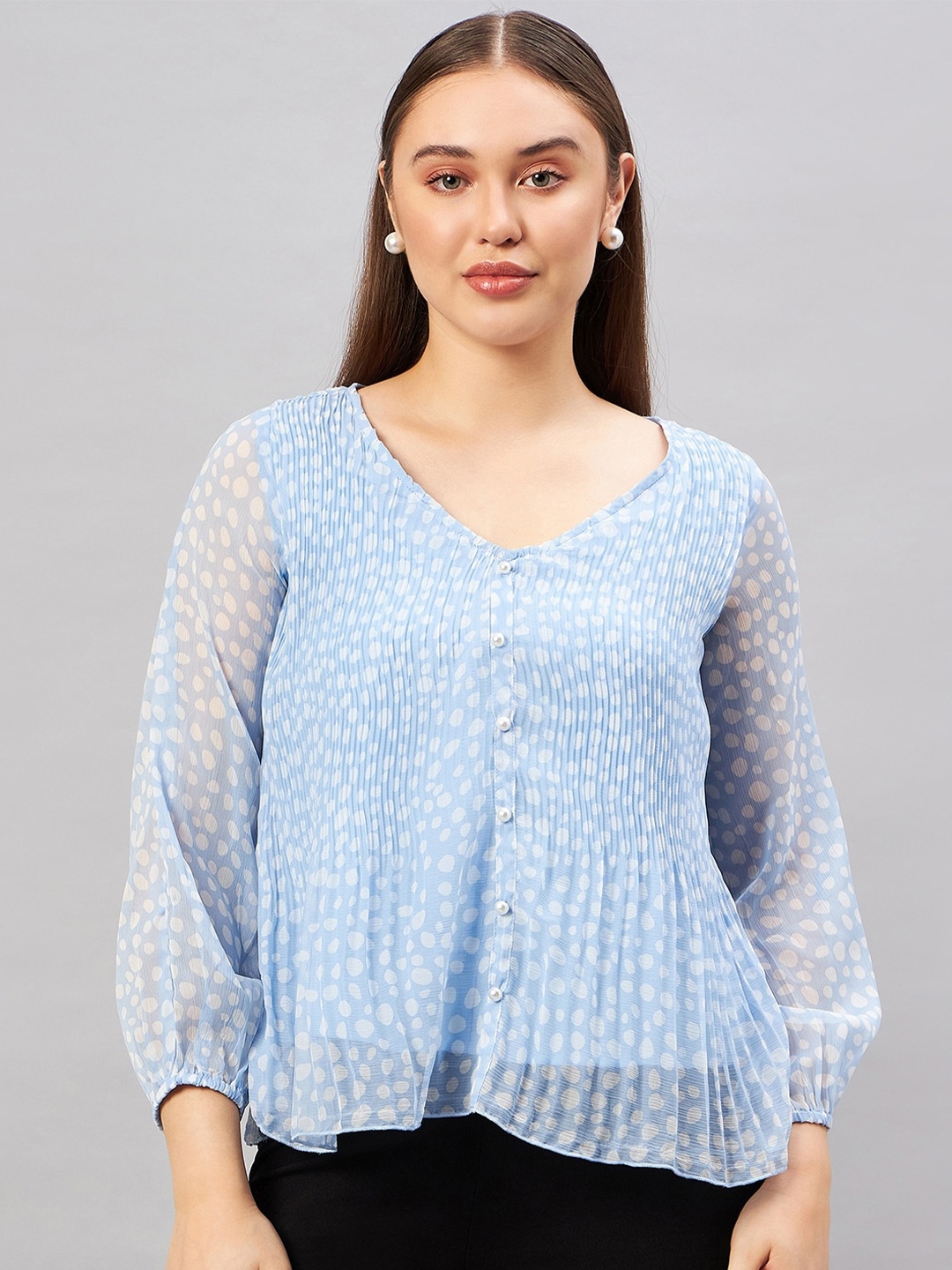 

Antheaan Elit Self Design Gathered Peplum Top, Blue