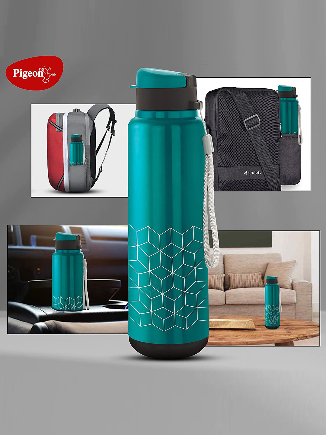 

Pigeon Hue Printed Leak Proof Water Bottle 600ml, Blue