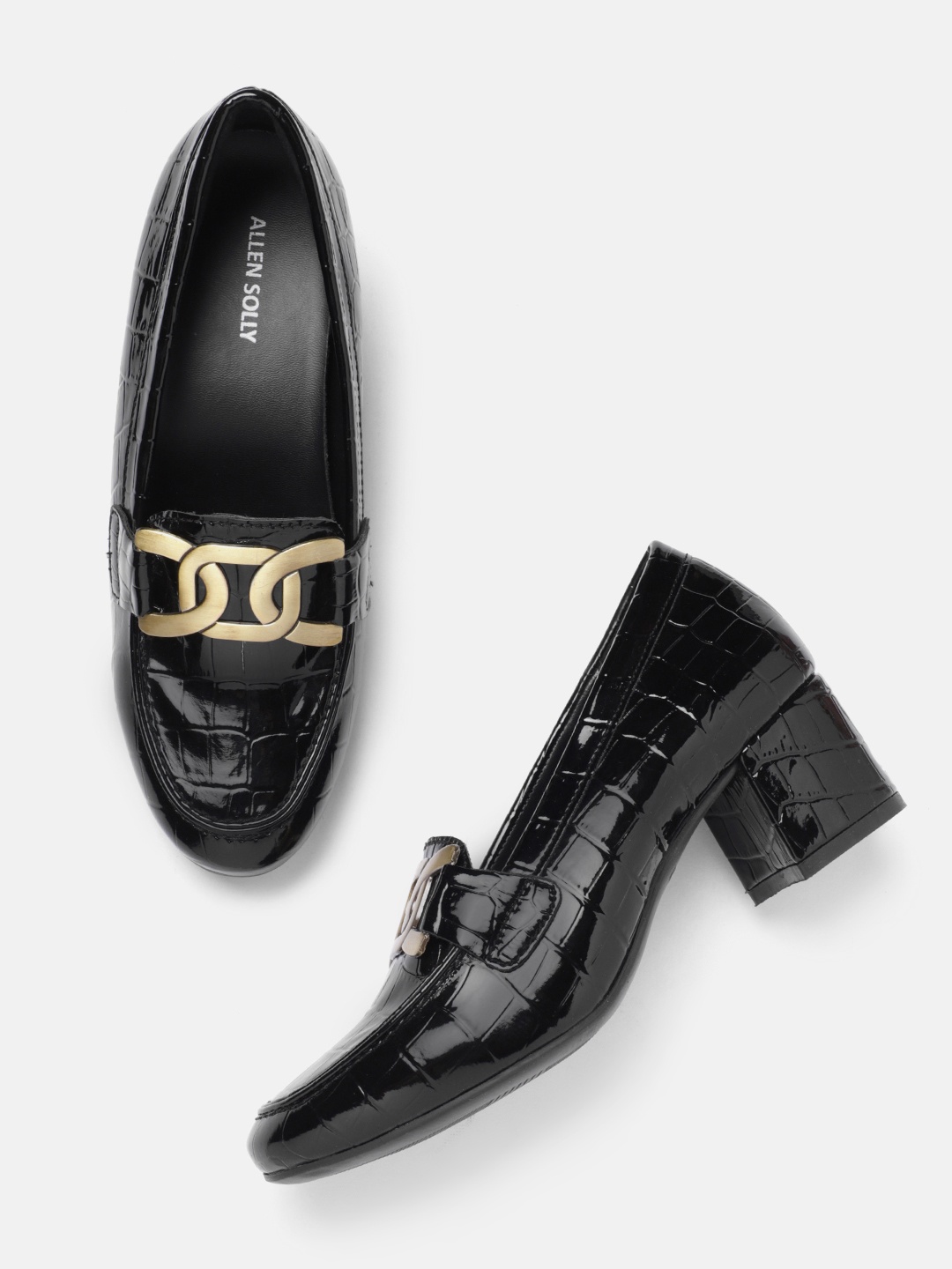 

Allen Solly Croc-Textured Embellished Upper Block Pump Heels, Black