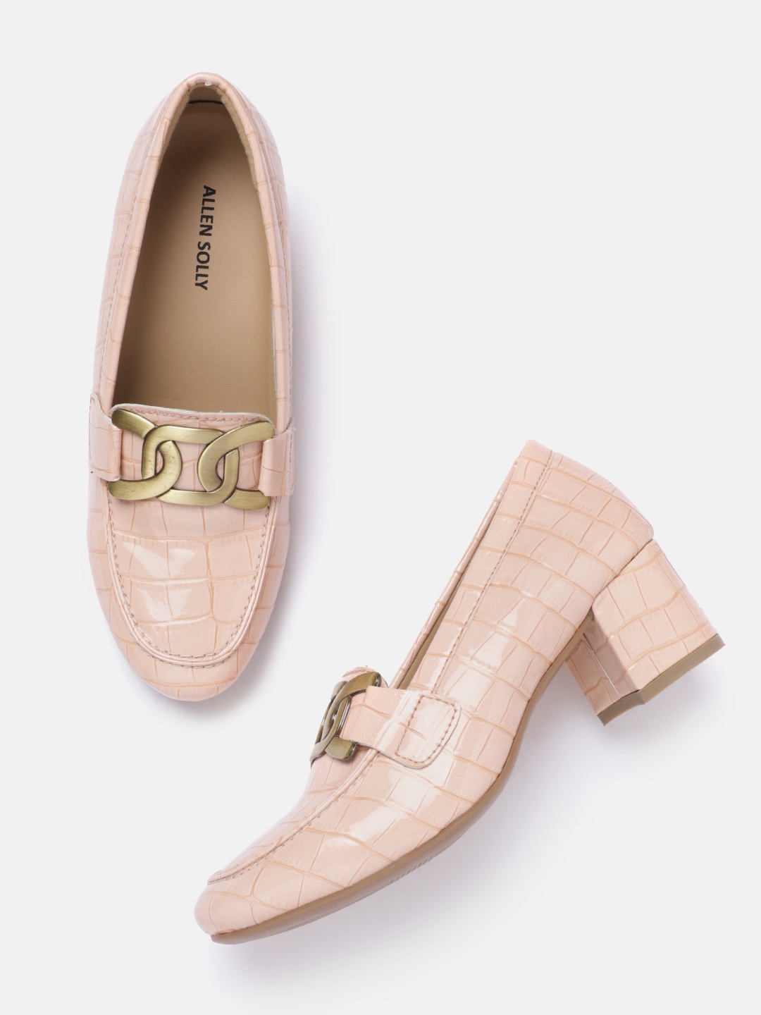 

Allen Solly Croc-Textured Embellished Upper Block Pump Heels, Nude