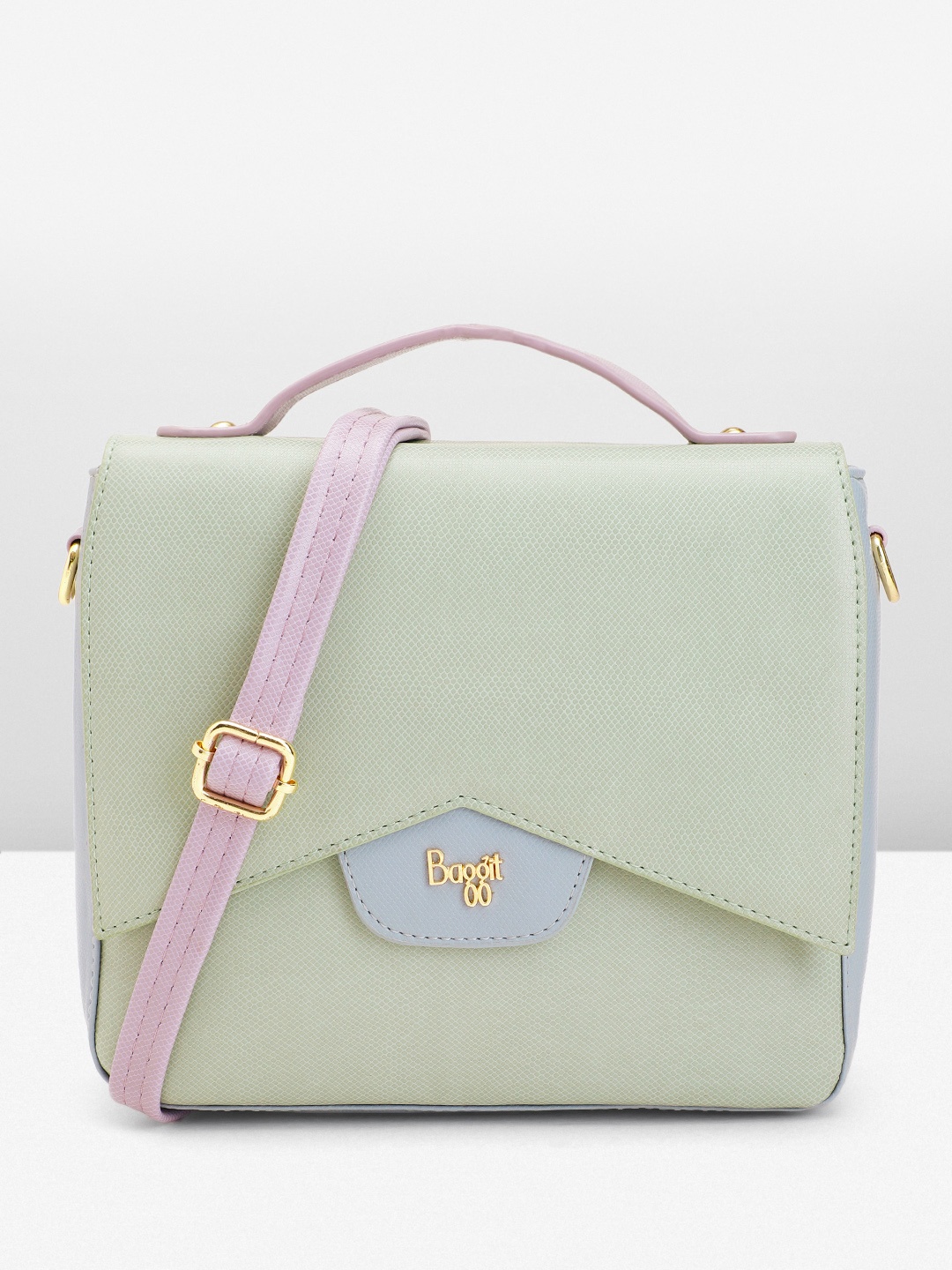 

Baggit Colourblocked & Minute Textured PU Structured Satchel, Green