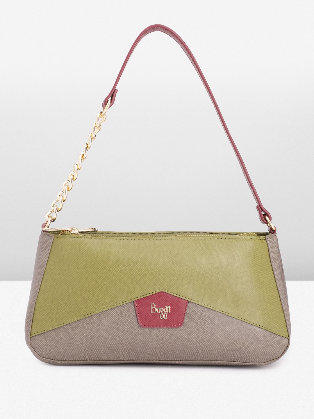 

Baggit Colourblocked Structured Baguette Bag, Green