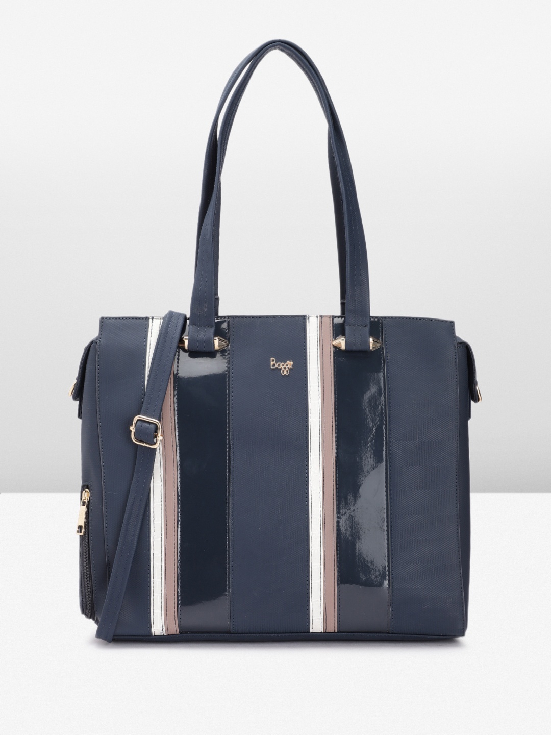 

Baggit Minimal Striped Structured Shoulder Bag, Navy blue