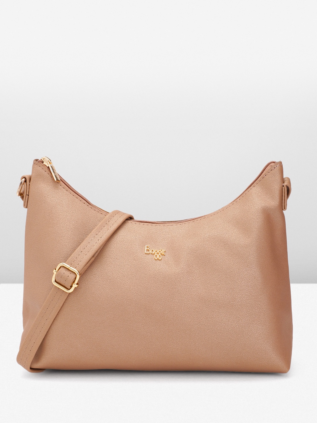 

Baggit Solid PU Structured Hobo-Style Sling Bag, Gold