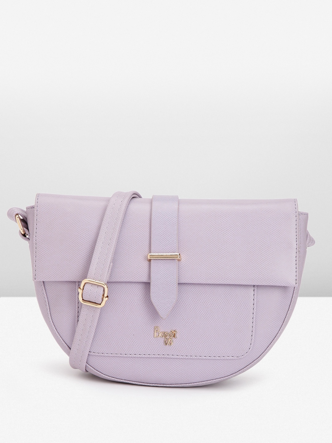 

Baggit Minute Textured PU Half Moon Sling Bag With Buckle Detail, Purple